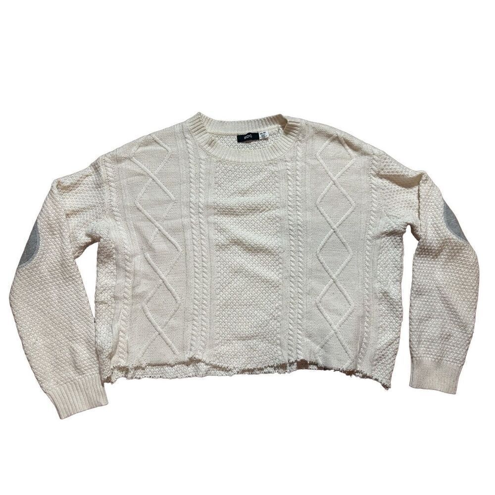 BDG ivory twist cable chunky knit‎ sweater with elbow patch sz XS